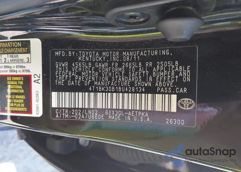 2011 Toyota Avalon Base from USA, damaged, VIN 4T1BK3DB1BU428134